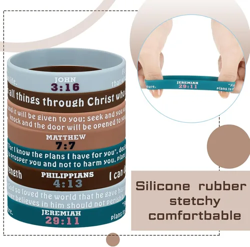 Miniatura 4 de Sinmoe 32 pulseras religiosas de silicona a granel con versículos de la Biblia, Morandi, pulsera de goma cristiana inspiradora para mujeres