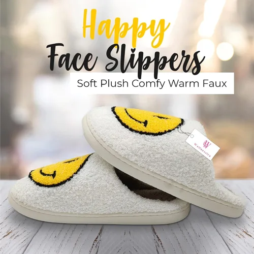 Miniatura 2 de WELLNESSICA 'Smiley Originals' - Smiley Face Slippers for Women, Men & Kids - Ultra Comfy & Warm Faux Fur with Memory Foam, Non-Slip Preppy Slippers