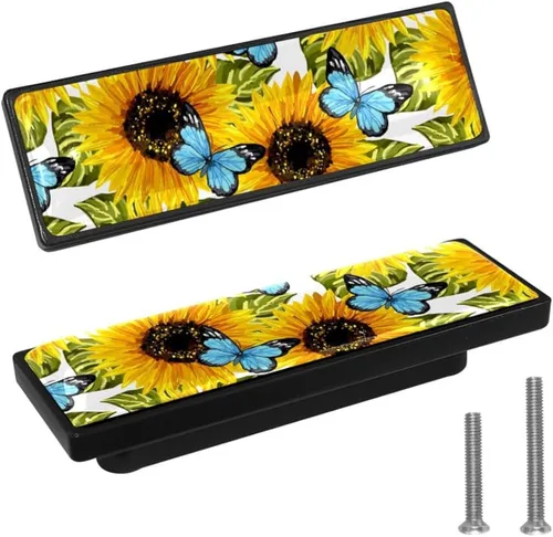 Miniatura 18 de LORVIES Paquete de 4 pomos decorativos de mármol de 3.6 pulgadas para gabinete, vidrio ABS largo rectangular negro, manijas de puerta de cajón