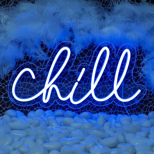 Wanxing Letrero de neón Chill de neón azul para pared, de 14 x 7 pulgadas, luces LED para decoración de pared, luz de neón para dormitorio,
