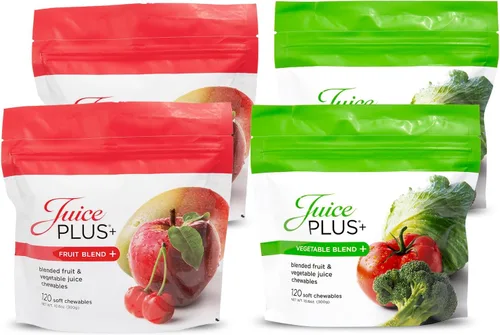 JuicePlus+ - Mezcla de frutas y verduras masticables suaves – Sabrosas vitaminas veganas en gomitas para adultos y niños – 4 meses de suministro de