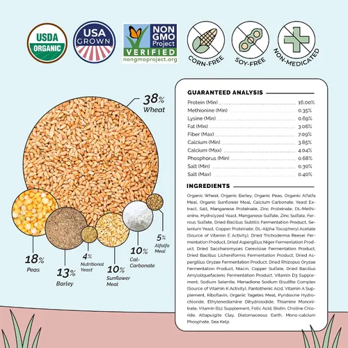 Miniatura 5 de Mile Four Alimento Orgánico para Pollos – Puré de Ponedoras, Sin OGM, Cultivado en EE.UU., 16% Proteína, Sin Maíz, Sin Soja, Alimento No Medicado