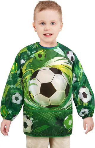 Miniatura 11 de WERNNSAI Bata de arte para niños impermeable con manga larga y 3 bolsillos de pintura Dinosaurio B001