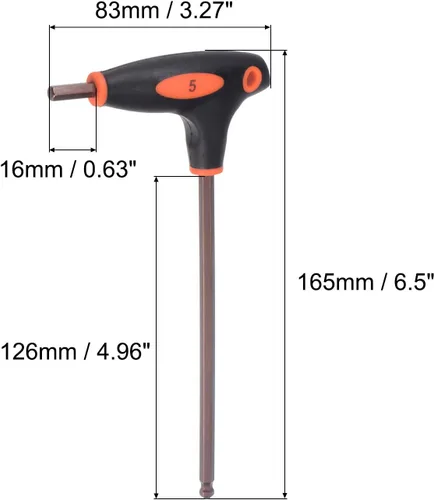 Miniatura 2 de uxcell Llave hexagonal de extremo de bola de 0.197 in, llave inglesa con mango en T, acero métrico S2 2 piezas