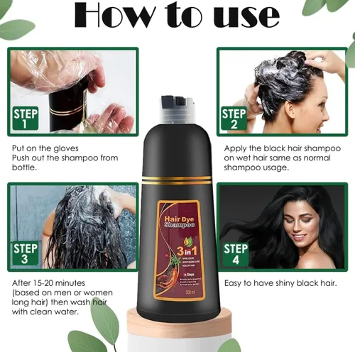 Miniatura 3 de Champú permanente de 16.9 fl oz para el cabello castaño, tinte instantáneo orgánico con esencia vegetal para mujeres y hombres, cubre el cabello