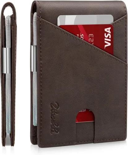 Miniatura 7 de Zitahli - Billeteras delgadas RFID para hombres, billetera de cuero flexible con clip de dinero, cartera minimalista con bolsillo frontal