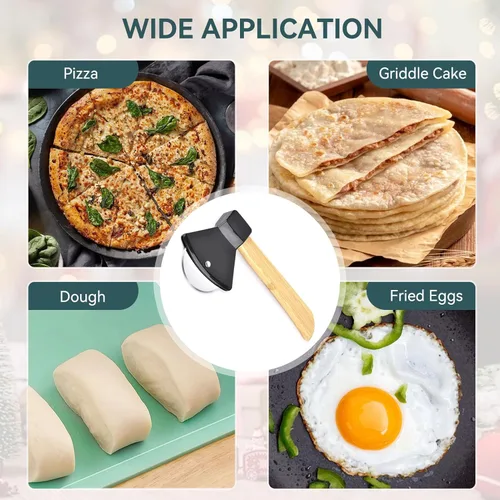 Miniatura 7 de Cortador de pizza de acero inoxidable, cortador de pizza de hacha redonda, rueda de cocina con tapa, rebanador de alimentos de mano para el hogar
