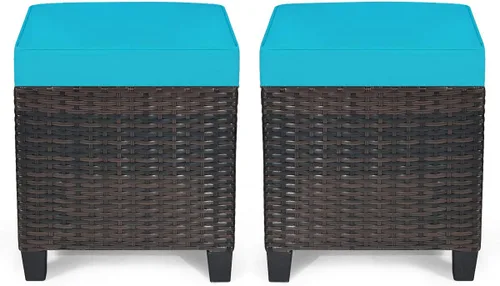 LDAILY Moccha - Juego de 2 otomanas para patio al aire libre, para todo tipo de clima, con cojines extraíbles, reposapiés para exteriores (turquesa)
