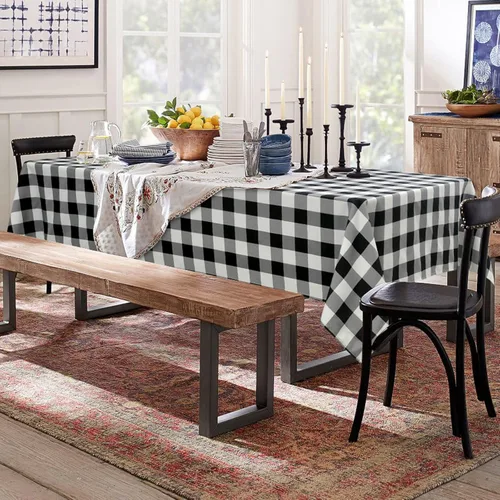 Miniatura 2 de Hiasan Mantel a cuadros blanco y negro para picnic al aire libre, paquete de 2, 60 x 60 pulgadas, mantel cuadrado a cuadros para reuniones, fiestas