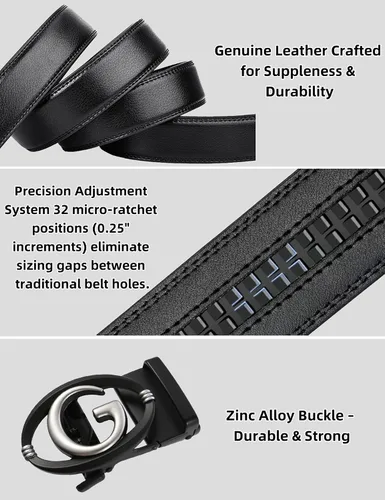 Miniatura 6 de Cinturón de cuero con trinquete ajustable para hombre, regalo de corte 1 38 para un ajuste perfecto