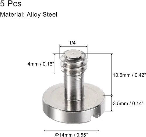 Miniatura 2 de uxcell Adaptador de tornillo de montaje de 1/4 "ranurado 0.16 "longitud de rosca para trípode de cámara de acero aleado, 5