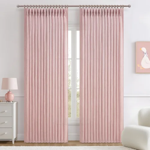Cortinas plisadas de color rosa bebé entrenadas con memoria de 84 pulgadas de largo, juego de 2 paneles para habitación de niñas, guardería, mezcla