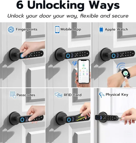 Miniatura 2 de Anweller - Cerradura inteligente de perilla de puerta con pantalla de visualización, cerradura de puerta de entrada sin llave con huella digital
