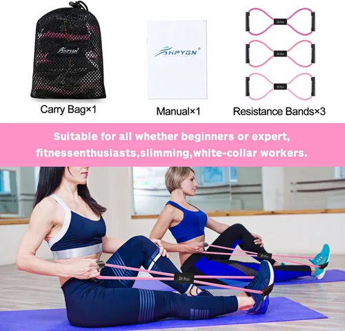 Miniatura 5 de Bandas de resistencia, figura 8 bandas de ejercicio para mujeres y hombres, 8 bandas de resistencia en forma de brazos, expansor de pecho, cuerda