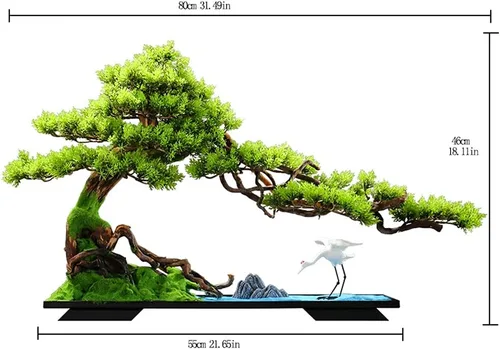 Miniatura 2 de TOMYEUS Árboles artificiales para interiores, árbol de bonsái artificial, grúa de cerámica blanca, rocalla de cerámica y arena fina azul, decoración