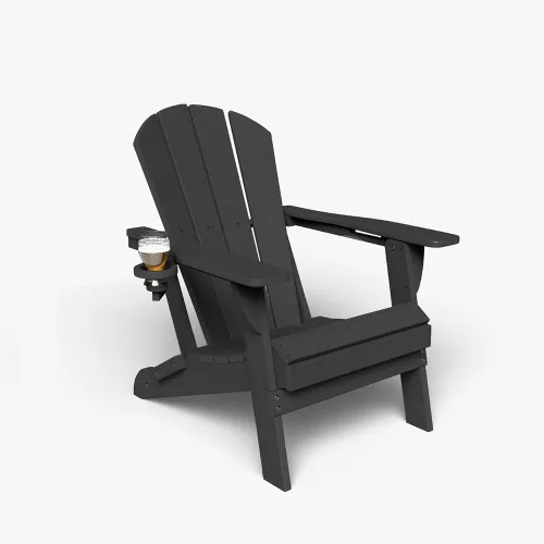 Miniatura 22 de Silla plegable Adirondack con portavasos, juego de 2, sillas de plástico HDPE para exteriores, resistentes a la intemperie, aspecto de madera real