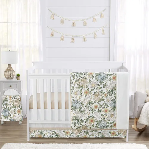 Miniatura 16 de Sweet Jojo Designs Juego de ropa de cama para cuna de bebé niña con hojas florales rosadas y blancas, bohemio, bohemio, acuarela, flores botánicas