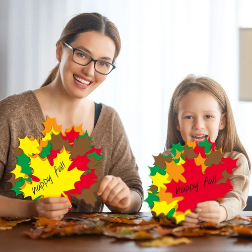 Miniatura 5 de Demissle 120 recortes grandes de hojas de otoño de 4 pulgadas para tablón de anuncios con puntos de pegamento, hojas artificiales de otoño surtidas