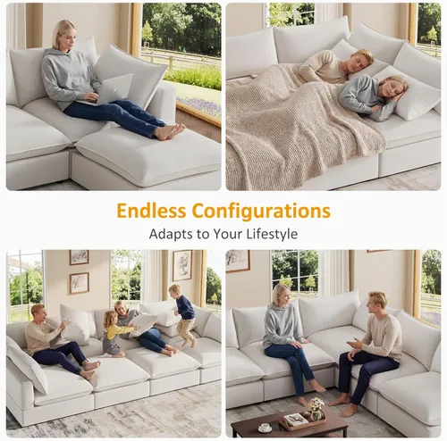 Miniatura 5 de VANOMi Sofá modular seccional, sofá de nube de asiento profundo, cojines ultra cómodos, tapicería suave, funda extraíble, 4 plazas para sala de estar