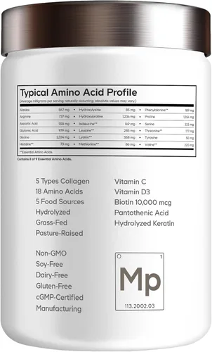 Miniatura 9 de Codeage Multi Colágeno para Mujeres y Hombres Biotina 10000mcg Queratina, Proteína en Polvo Vitamina C B6 D3, Ácido Hialurónico, Niacina - Crema