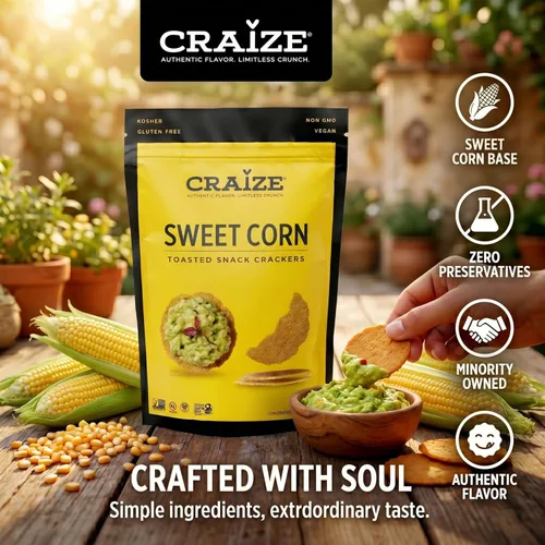 Miniatura 5 de Craize Sweet Corn Crisps Galletas de maíz tostadas sin gluten, veganas, kosher, 4 onzas cada una