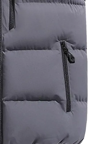 Miniatura 6 de Chaleco de invierno para hombre, acolchado, sin mangas, con capucha extraíble, informal, con cremallera y cálido.