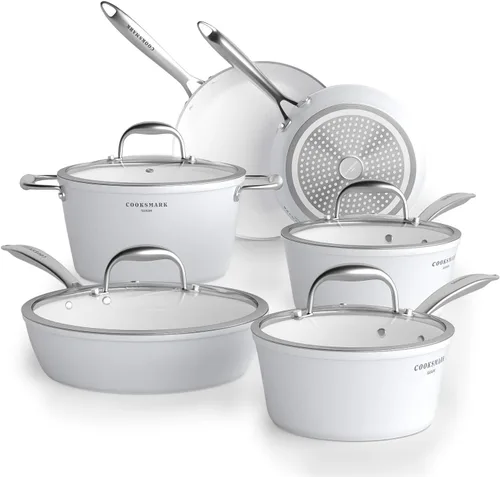 Juego de utensilios de cocina de cerámica antiadherente, aptos para inducción y lavavajillas, resistentes a los arañazos, juego de ollas y sartenes