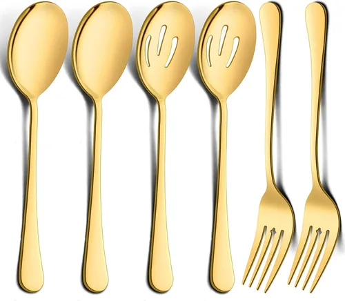 Miniatura 11 de LIANYU Juego de 6 cucharas y tenedores negros para servir, 8 3/4 pulgadas, acero inoxidable, para bufé, catering, fiesta, banquete, servir, tenedor