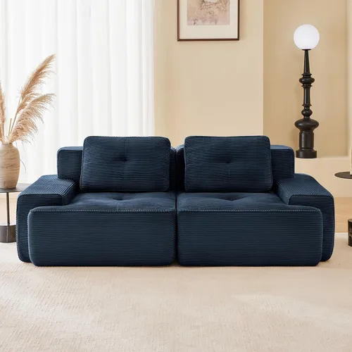 Miniatura 3 de Sofás seccionales modulares sin estructura de pana azul moderna de 80 pulgadas para sala de estar, sofá comprimido de asiento profundo de 2 plazas