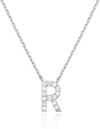 Miniatura 56 de PAVOI 14K White Gold Plated Cubic Zirconia Initial Necklace Letter Dainty Necklaces for Women