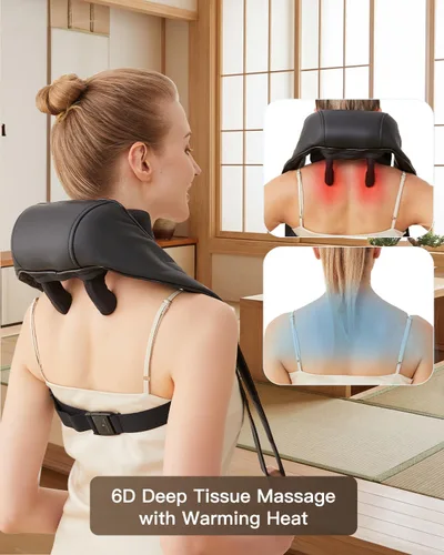 Miniatura 3 de Masajeador de cuello y hombros con calor, almohada de masaje 3D de tejido profundo para cuello, espalda, alivio del dolor de trapecio, masajeador
