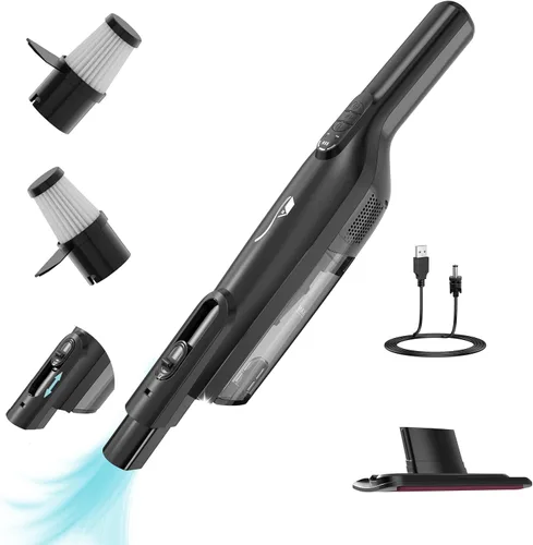 Aspiradora de Mano Inalámbrica, Aspiradora de Mano Portátil y Ligera con Luz LED, Aspiradora de Mano Recargable con Vaciado de Un Toque, Potente