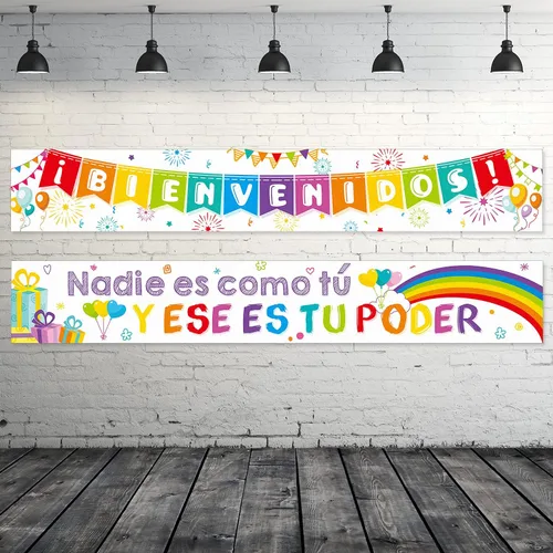Miniatura 8 de Blulu Cartel de bienvenida en español, cartel inspirador en español para el primer día de escuela, cartel motivacional con 40 puntos adhesivos