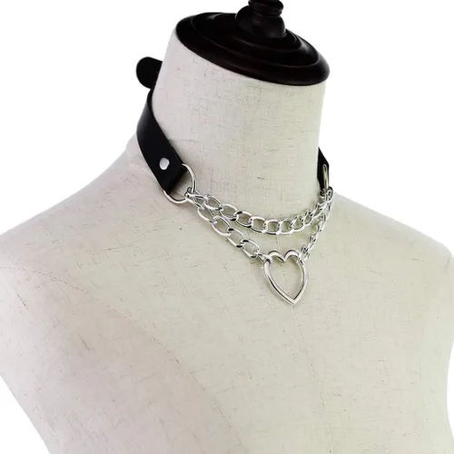 Miniatura 4 de eYLun Gargantilla de cuero con corazón para mujeres y niñas, collar con colgante de cuero punk gótico, No