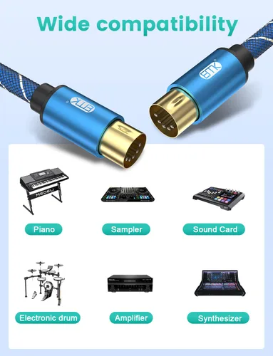 Miniatura 6 de EMK Cable DIN MIDI de 5 pines macho a macho, compatible con teclado MIDI/sintetizador/guitarra/multiefectos de guitarra/interfaz de audio/mezclador