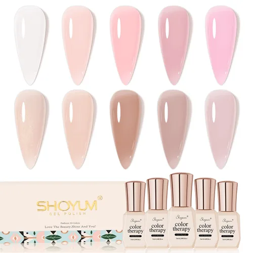 SHOYUM Jelly Nude Juego de Esmaltes de Uñas de Gel, 10 Piezas Kit de Esmalte en Gel Transparente Blanco Lechoso Rosa UV LED Colores Barniz Arte de