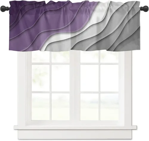 Miniatura 16 de Cortina de cenefa negra degradada para ventanas de kithchen, negro, blanco, gris, degradado, moderno, abstracto, geométrico, cenefa con bolsillo