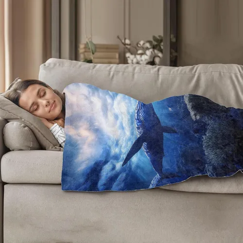 Miniatura 3 de Manta subacuática de ballena de 40 x 50 pulgadas, mantas para amantes del océano para decoración de sofá y cama, franela de felpa de poliéster