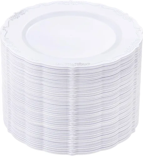 Miniatura 25 de DaYammi 60 piezas de platos de plástico transparente dorado elegantes platos desechables transparentes resistentes premium de 10.25 pulgadas