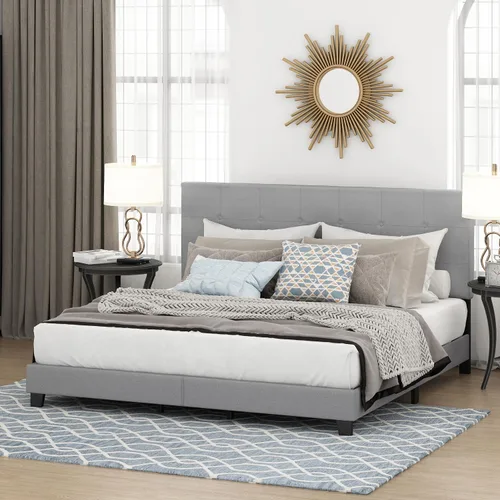 Miniatura 14 de Furinno Laval Marco de Cama Plataforma Tapizado con Botones Penachos, Individual, Glacier