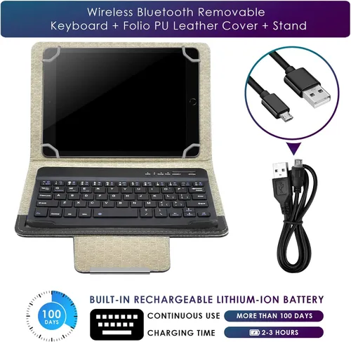 Miniatura 7 de DETUOSI Funda universal para tableta Android de 8.0 pulgadas con teclado, teclado Bluetooth inalámbrico extraíble + funda de piel sintética +