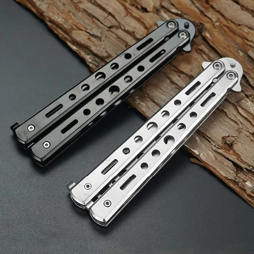 Miniatura 4 de Cuchillo de mariposa, paquete de 2 cuchillos de práctica de entrenamiento de artes marciales espadas de acero de metal plegable cuchillo