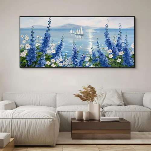 Miniatura 11 de XLSJERST Arte de Pared de Lienzo Azul Grande Pintura de Paisaje Marino - Cuadro de Paisaje con Textura Azul Marino Moderno Velero Obra de Arte