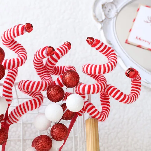 Miniatura 8 de 6 piezas de adornos para árbol de Navidad, varillas de lana rojas y blancas con lentejuelas y esferas colgantes para árbol de Navidad, adornos