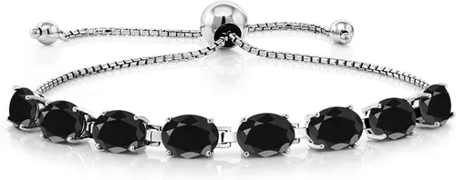 Miniatura 195 de Gem Stone King Pulsera de plata de ley 925 con piedra natal ovalada de 0.276 x 0.197 in para mujer, totalmente ajustable hasta 9 pulgadas