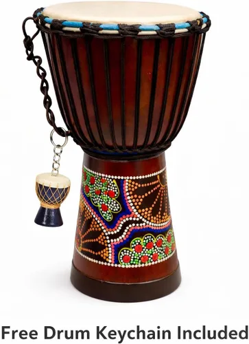 Miniatura 4 de Tambor Djembe – Tambor de mano africano de 16 pulgadas de alto, sonido profesional y calidad, madera de caoba tallada a mano con cabeza de piel