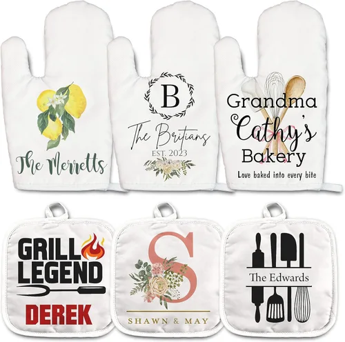 Miniatura 5 de Lemon - Juego de manoplas de horno personalizadas y soporte para ollas Mitón de horno Soporte para ollas Regalos de cocina Inauguración