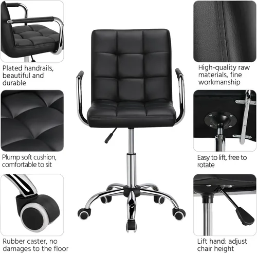 Miniatura 4 de Yaheetech - Silla de escritorio - Silla de oficina con brazos/ruedas para estudiantes, giratoria, de piel sintética, para computadora en casa