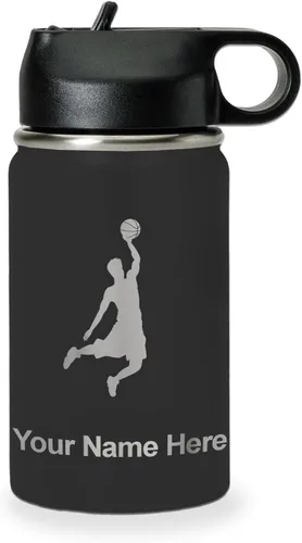 Miniatura 53 de LaserGram Botella de agua personalizada, hombre haciendo slam dunk de baloncesto, de acero inoxidable, de doble pared con aislamiento al vacío