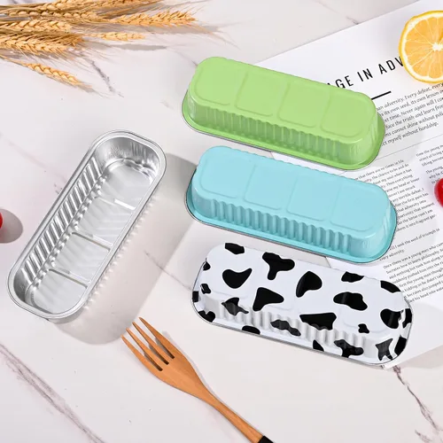 Miniatura 5 de Findful Mini Moldes para Hornear Pan con Tapas y Cucharas (Paquete de 50, 6.8oz) Moldes Rectangulares de Papel de Aluminio para Hornear Recipientes